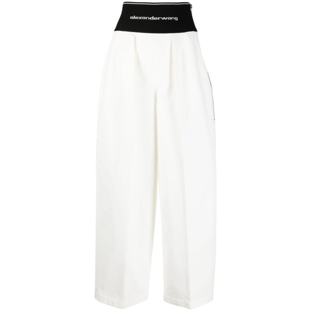 Alexander Wang White Wide-Leg Jeans with Black Waistband